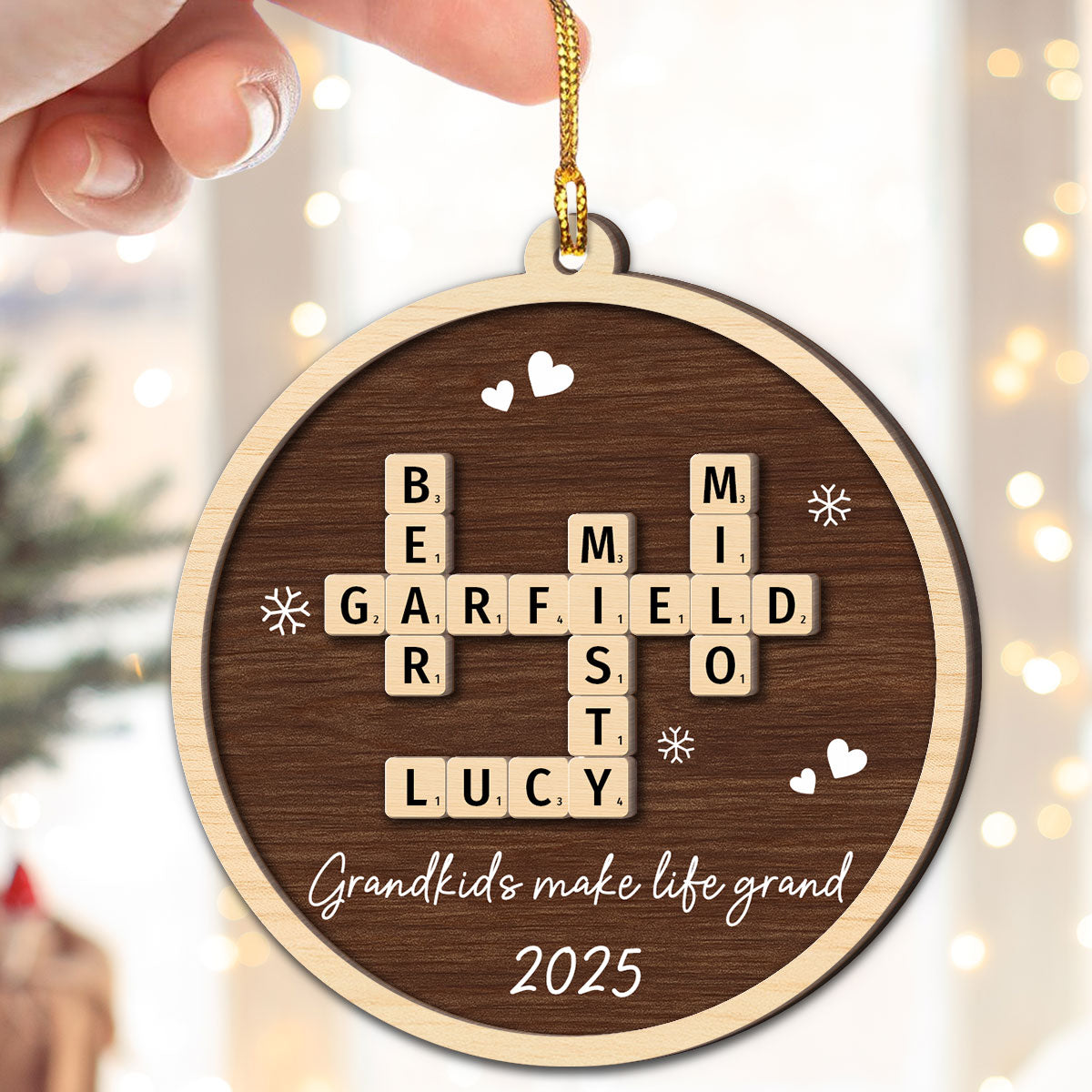 Our Grandkids Crossword Puzzle Art - Personalized 2-Layer Wooden Ornament - Christmas Gift For Grandma