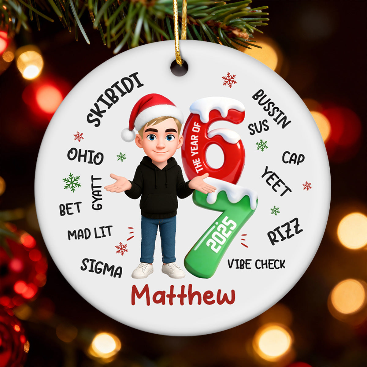 Teen Boy Girl 2025 Trending Slang Christmas 67 Six Seven Posing - Personalized Ceramic Ornament - Funny Christmas Gift For Teen, Grandkid, Gen Alpha