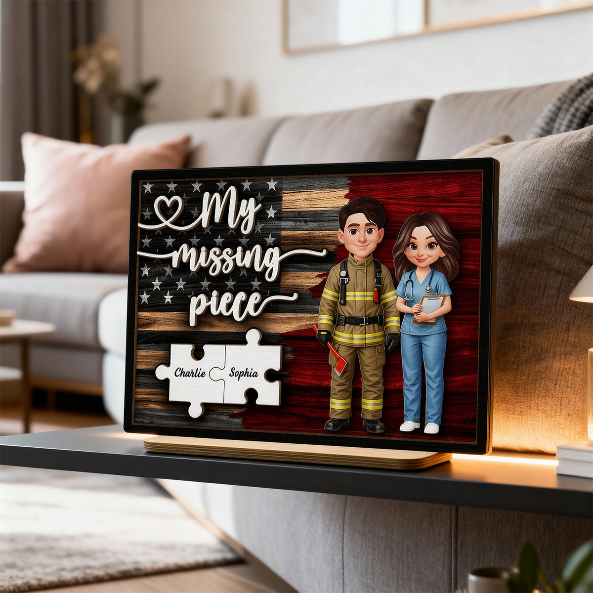 My Missing Piece Couple Occupation Nation Flag - Personalized 2-Layered Wooden Plaque - Heartfelt Gift for Him, for Her