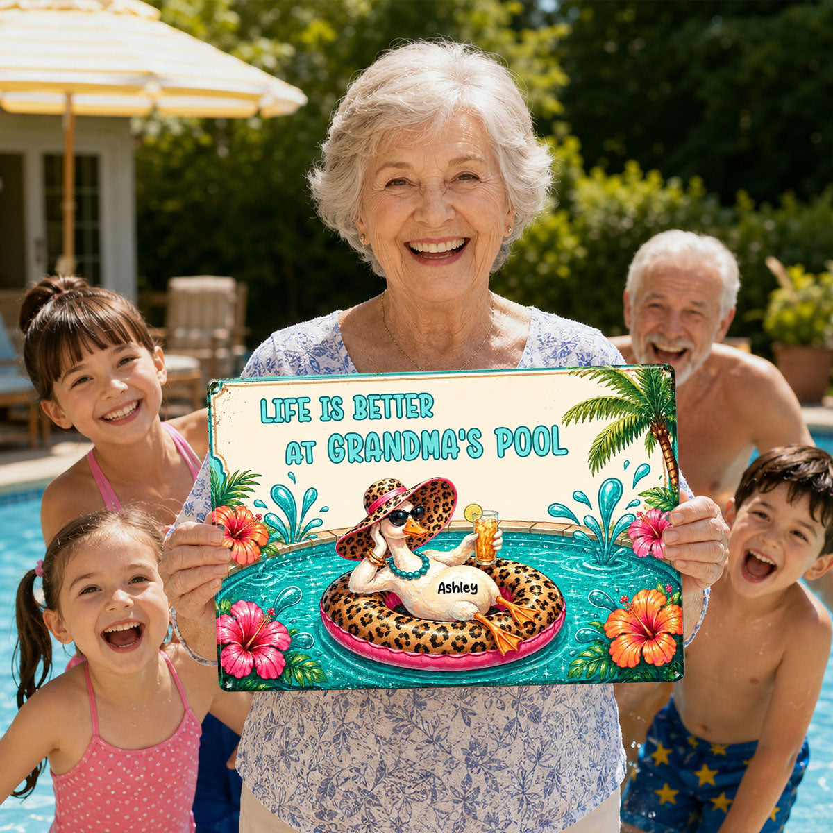 Life Is Better At Grandma's Pool - Personalized Metal Sign - Gift For Grandma, Summer Decorations