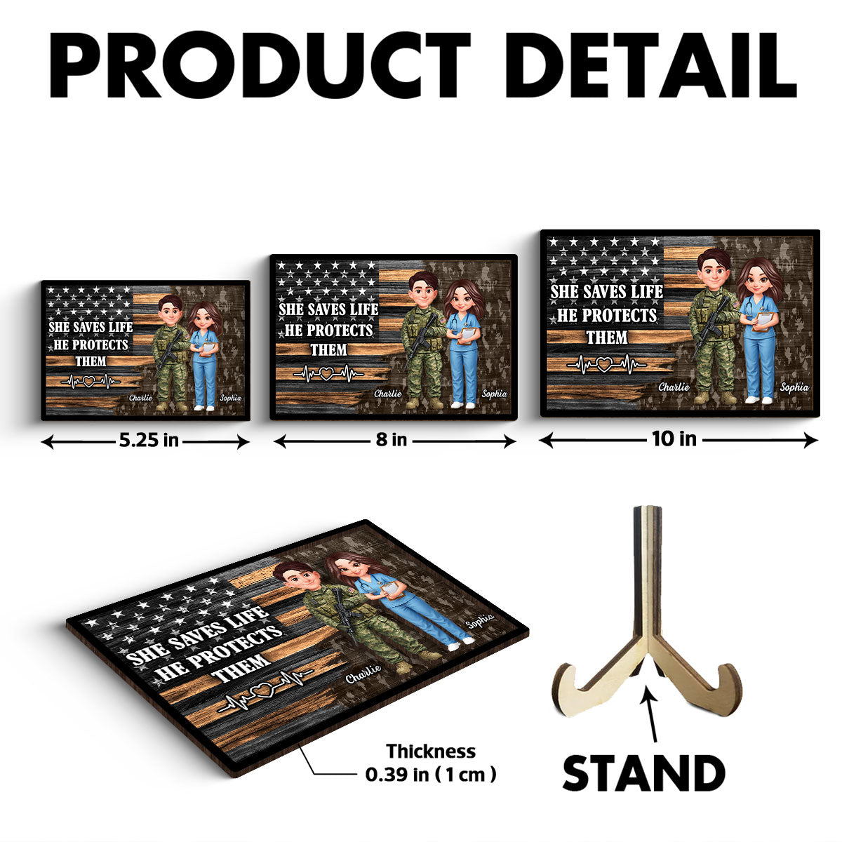 Custom Army Couple Nation Flag - Personalized 2-Layered Wooden Plaque - Heartfelt Gift for Him, for Her