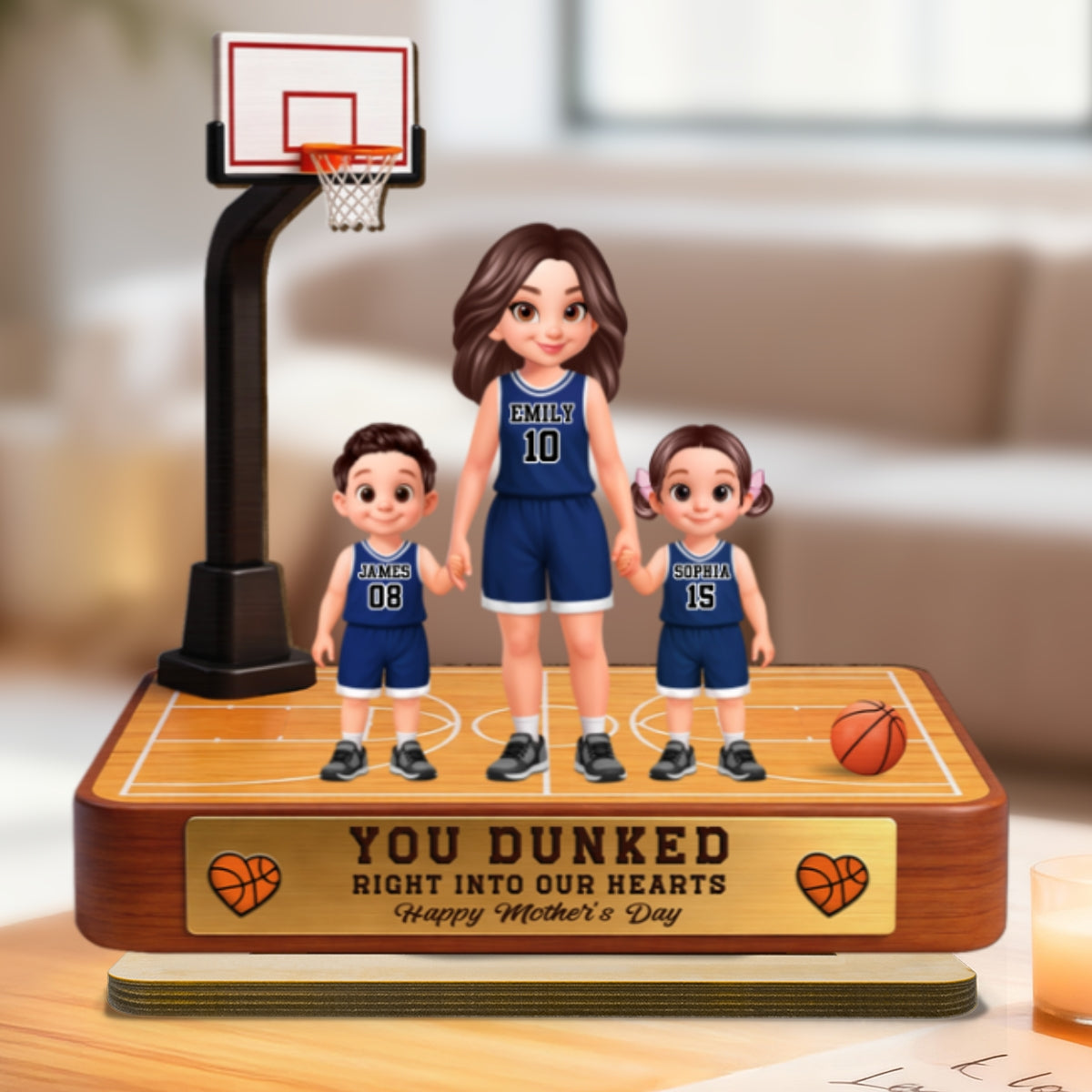 Basketball Mom You Dunked Right Into Our Hearts - Personalized 2-Layered Wooden Plaque - Mother's Day Gift For Basketball Mom