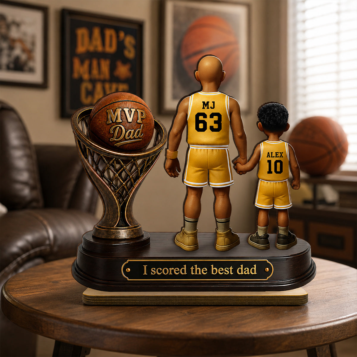 We Scored the Best Dad Basketball Trophy - Personalized 2-Layered Wooden Plaque -  Gift for Dad, Husband