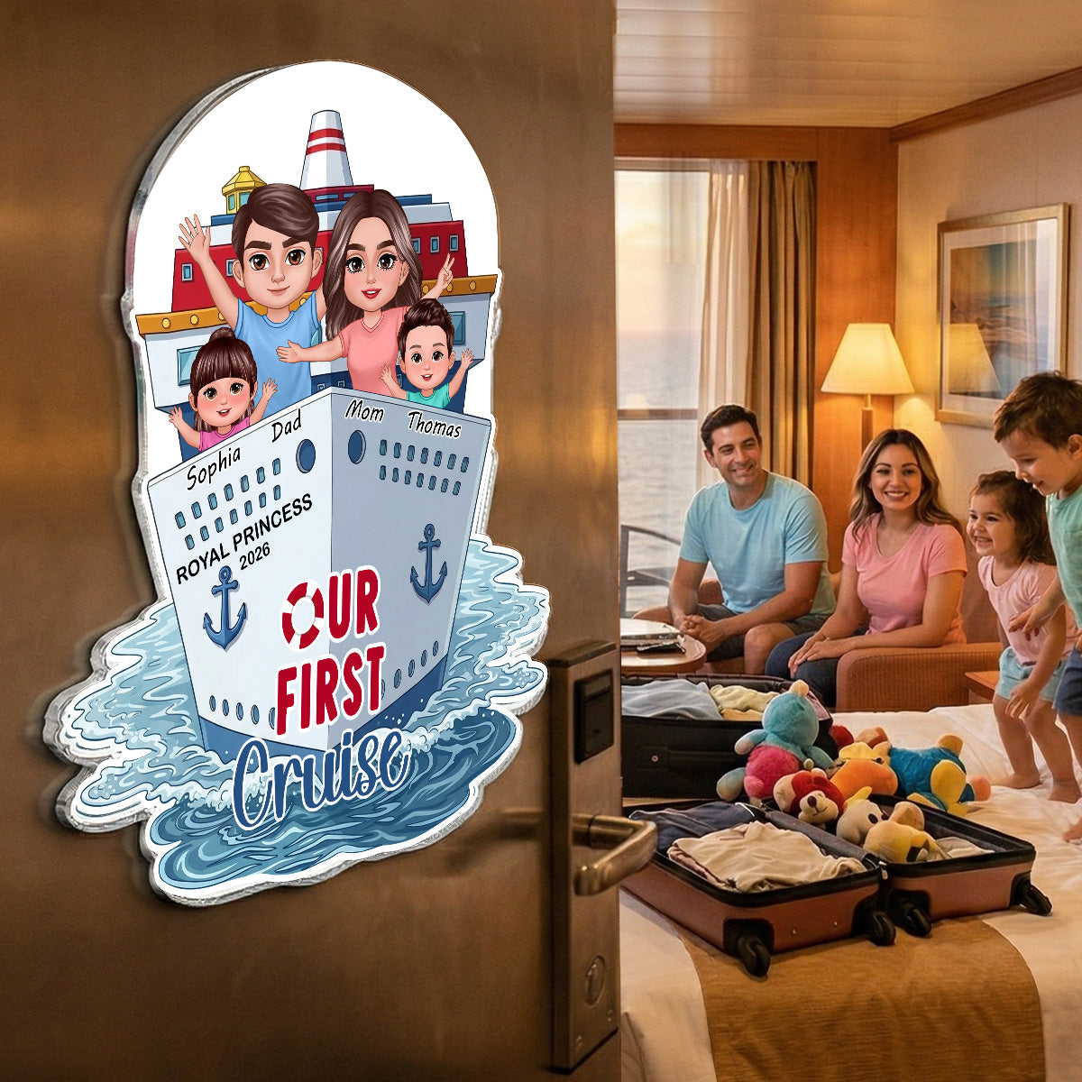 Our First Cruise Happy Family - Personalized Cruise Ship Door Magnet - First Time Cruise Trip Keepsake