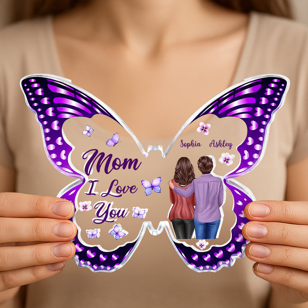 Mom I Love You Butterfly - Personalized Acrylic Block Plaque - Heartfelt Gift For Mom, Grandma