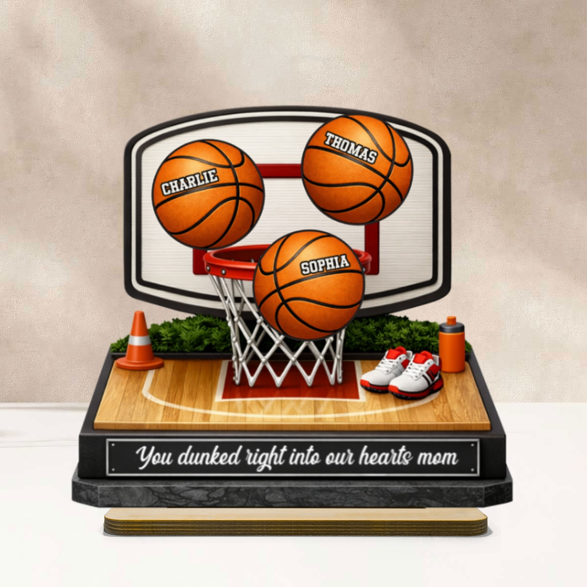 You Dunked Right into Our Hearts Basketball Mom - Personalized 2-Layered Wooden Plaque - Gift for Mom