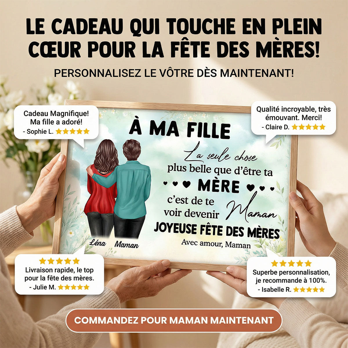 À ma fille – Te voir devenir maman – Affiche personnalisée – Cadeau de Fête des Mères pour ma fille