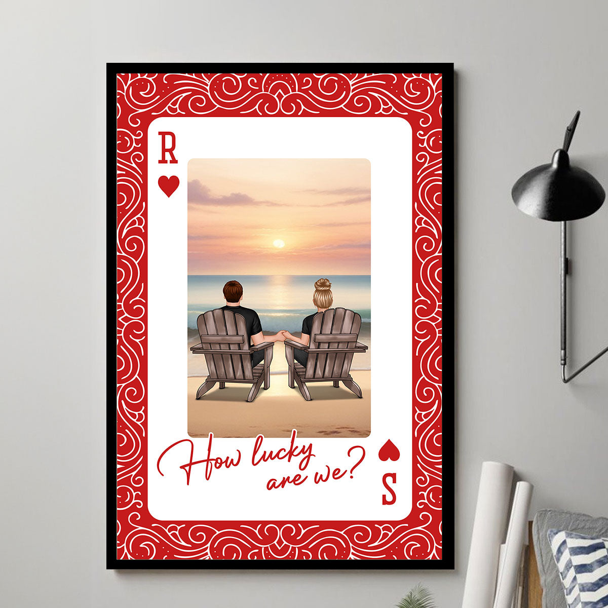 How Lucky We Are Couple Back View At Beach - Personalized Poster - Anniversary, Valentine's Day Gift, Gift For Him, Gift For Her