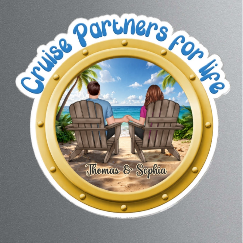 Cruise Partners For Life Couple Back View - Personalized Cruise Ship Door Magnet