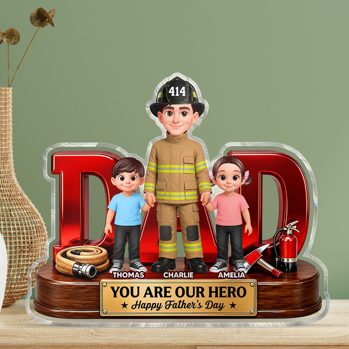 Proud Firefighter Dad You Are Our Hero - Personalized Acrylic Block Plaque -  Gift For Dad, Husband