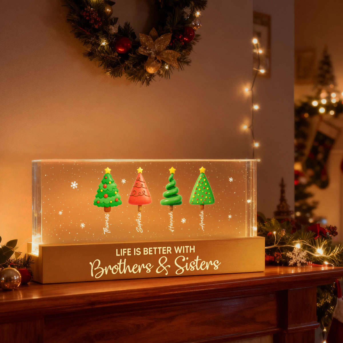 Brothers & Sisters Forever Linked Together - Personalized LED Night Light - Unique Christmas Gift For Brothers, Sisters, Siblings