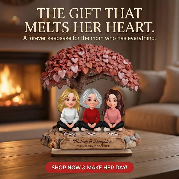 Mom And Daughter Son Under Heart Tree - Personalized 2-Layered Wooden Plaque - Mother's Day Gift For Mom