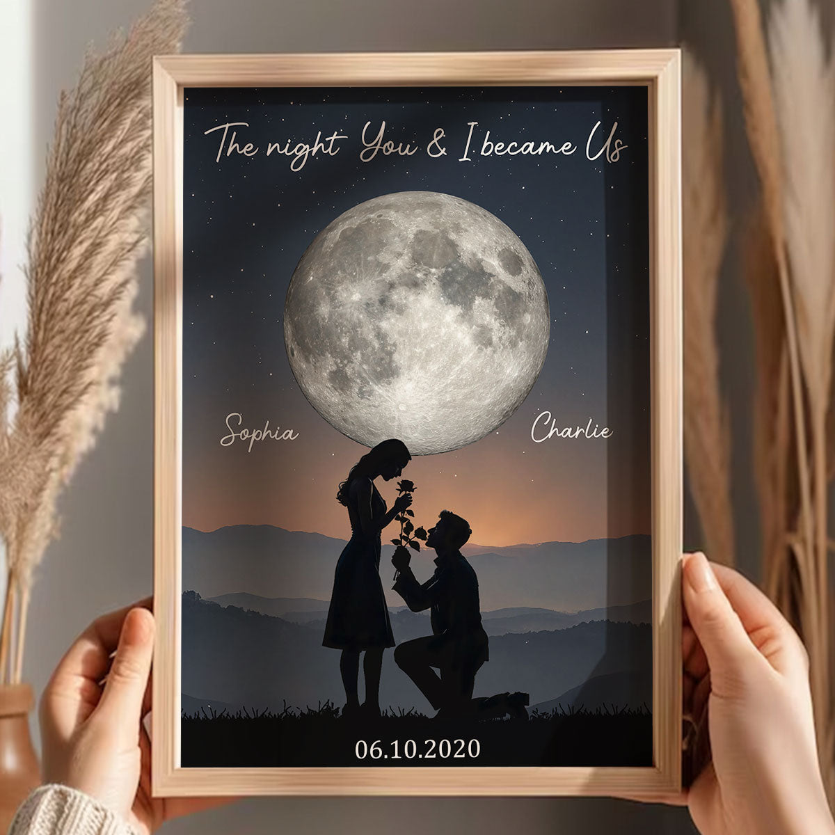 The Night You & I Became Us Couple Moon Phase - Personalized Poster - Anniversary, Valentine's Day Gift, Gift For Him, Gift For Her