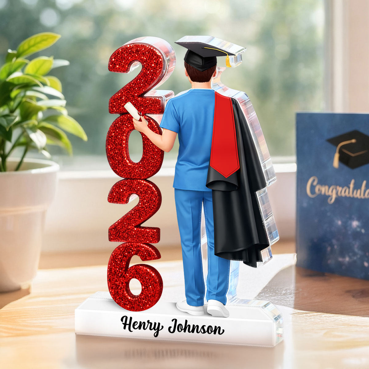 Class Of 2026 Nurse Senior Glitter Effect - Personalized Acrylic Block Plaque - Graduation Gift For Seniors, Daughter, Son, Grandkids