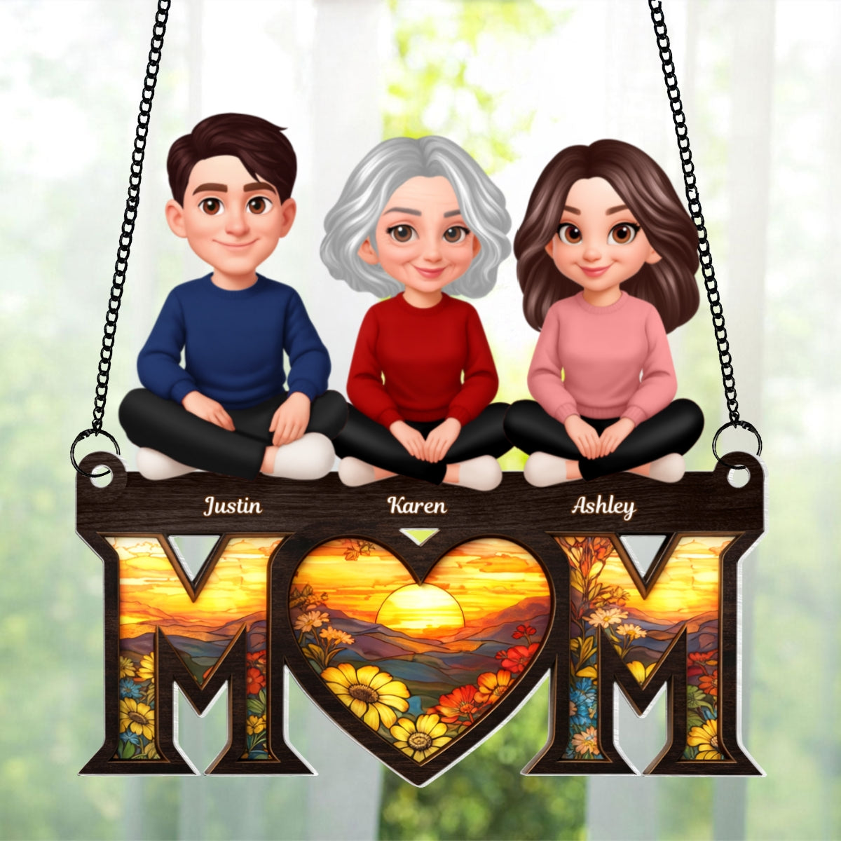 Mom's Heart Is The Warmest Place - Personalized Suncatcher Ornament - Gift For Mom, Grandma
