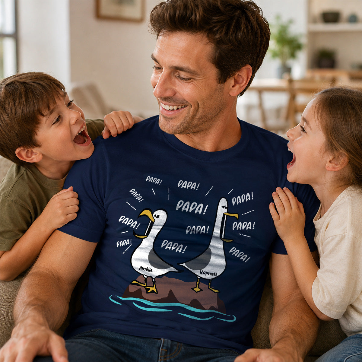 Mouettes Papa! Papa! Papa! – T-shirt Personnalisé – Cadeau Rigolo pour la Fête des Pères