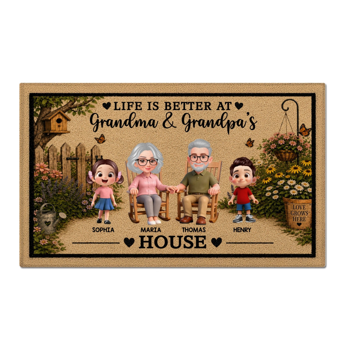 Life Is Better At Grandpa Grandma House - Personalized Doormat - Gift For Grandparents, Spring Summer Decoration