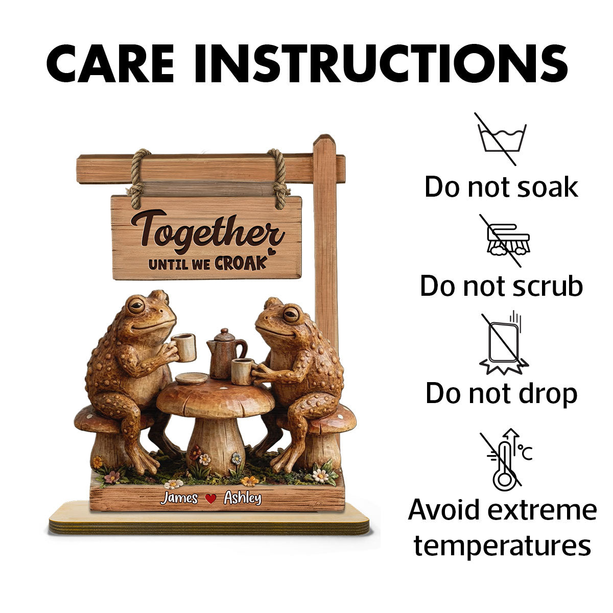 3D Effect Toad Couple In Garden Together Until We Croak - Personalized 2-Layer Wooden Plaque - Gift For Him, Gift For Her