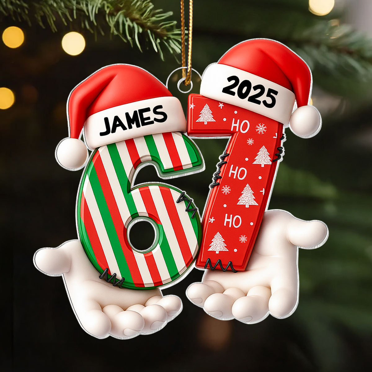 Custom Name Viral Trend Six Seven - Personalized Acrylic Ornament - Chistmas Gift for Kid, Grandkids