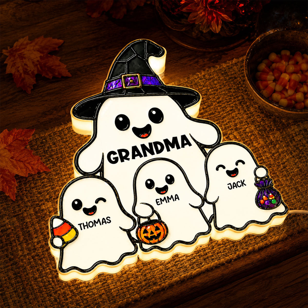 Whimsical Grandma's Boo Crew - Personalized Light Box - Halloween Decoration For Grandma