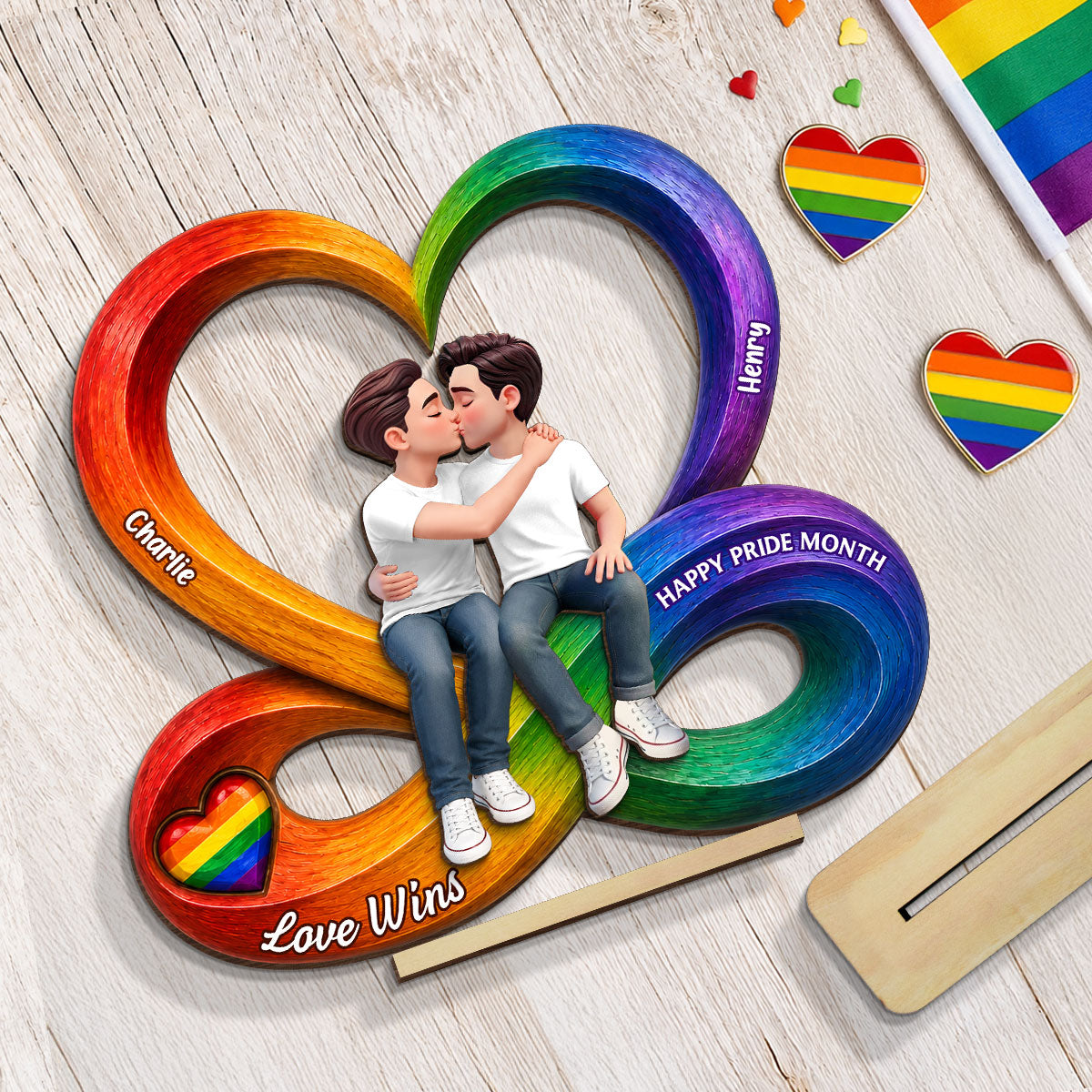 LGBT+ Couple Infinity Love - Personalized 2-Layered Wooden Plaque - Gift For Couple, Happy Pride Month