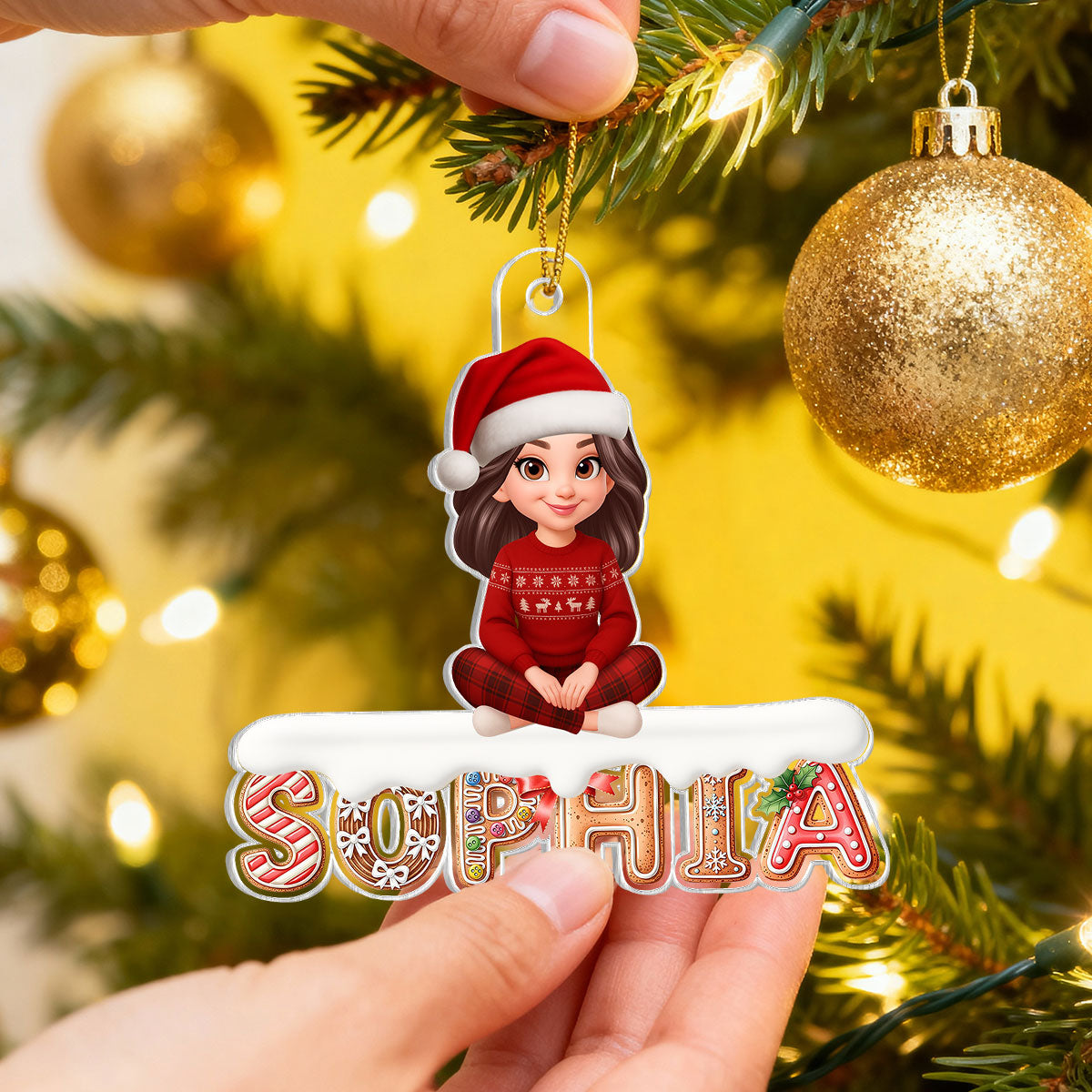 3D Effect Gingerbread Family Member Name - Personalized Acrylic Ornament - Gift For Family
