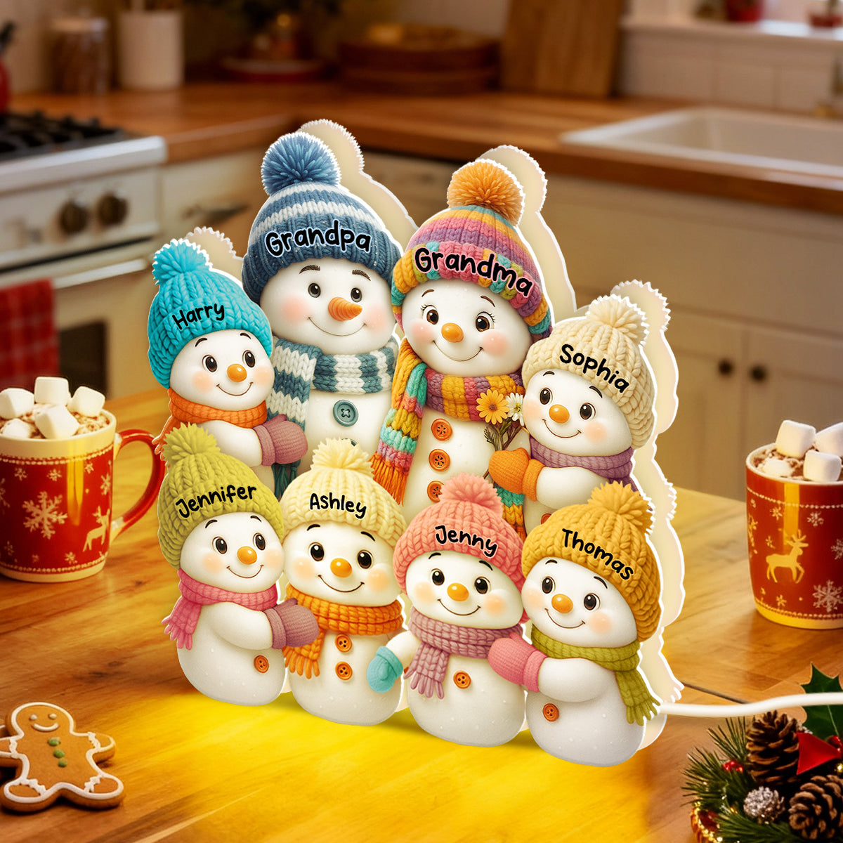 3D Effect Snowman Grandma, Grandpa, Grandparents and Grandkids Personalized Light Box - Christmas Gift for Family, Grandma, Grandpa