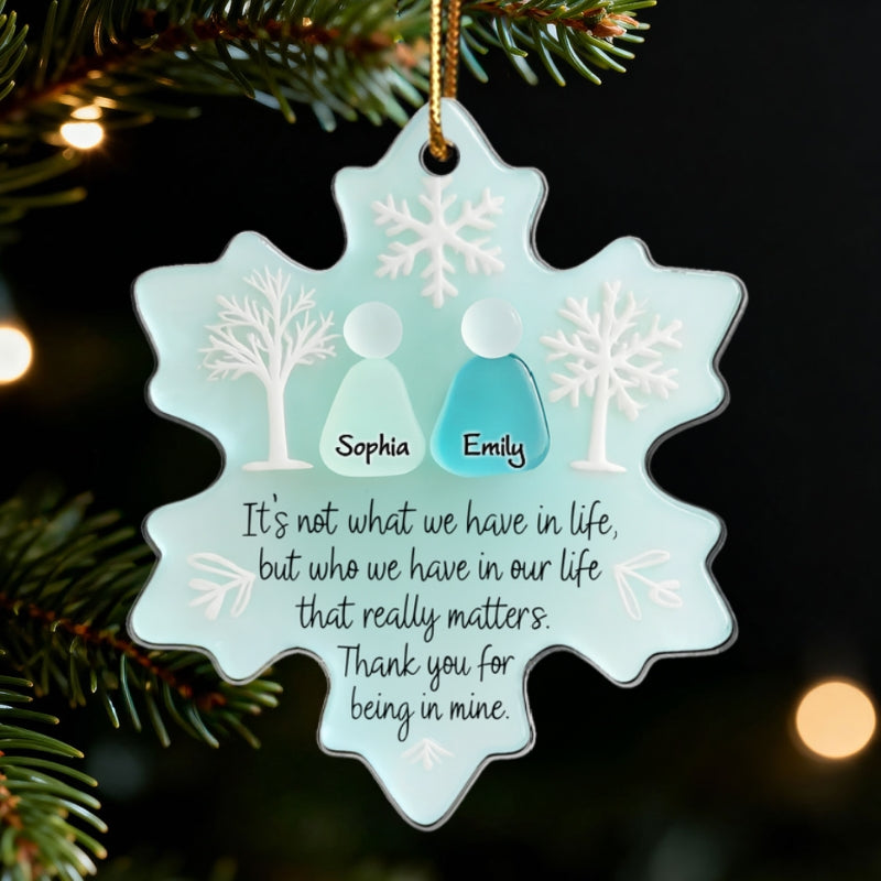 2D Flat Snowflake Sea Glass Effect - Personalized Acrylic Ornament - Friendship Gift For Besties
