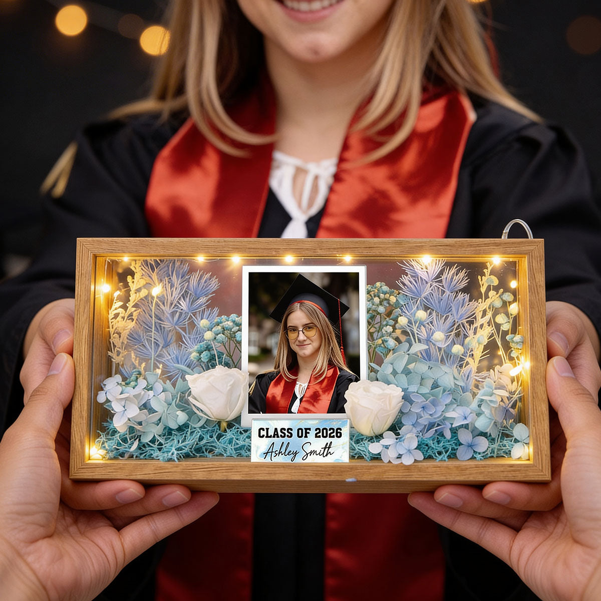 Class Of Year Senior Custom Photo - Personalized DIY Flower Shadow Box LED Night Light - Graduation Gift For Graduates, Daughter