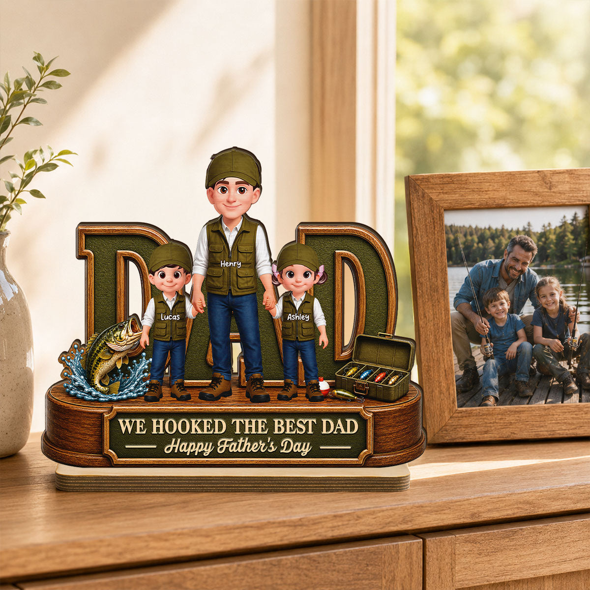 We Hooked The Best Dad Fishing Dad - Personalized 2-Layered Wooden Plaque -  Gift For Fishing Dad, Fishing Lovers