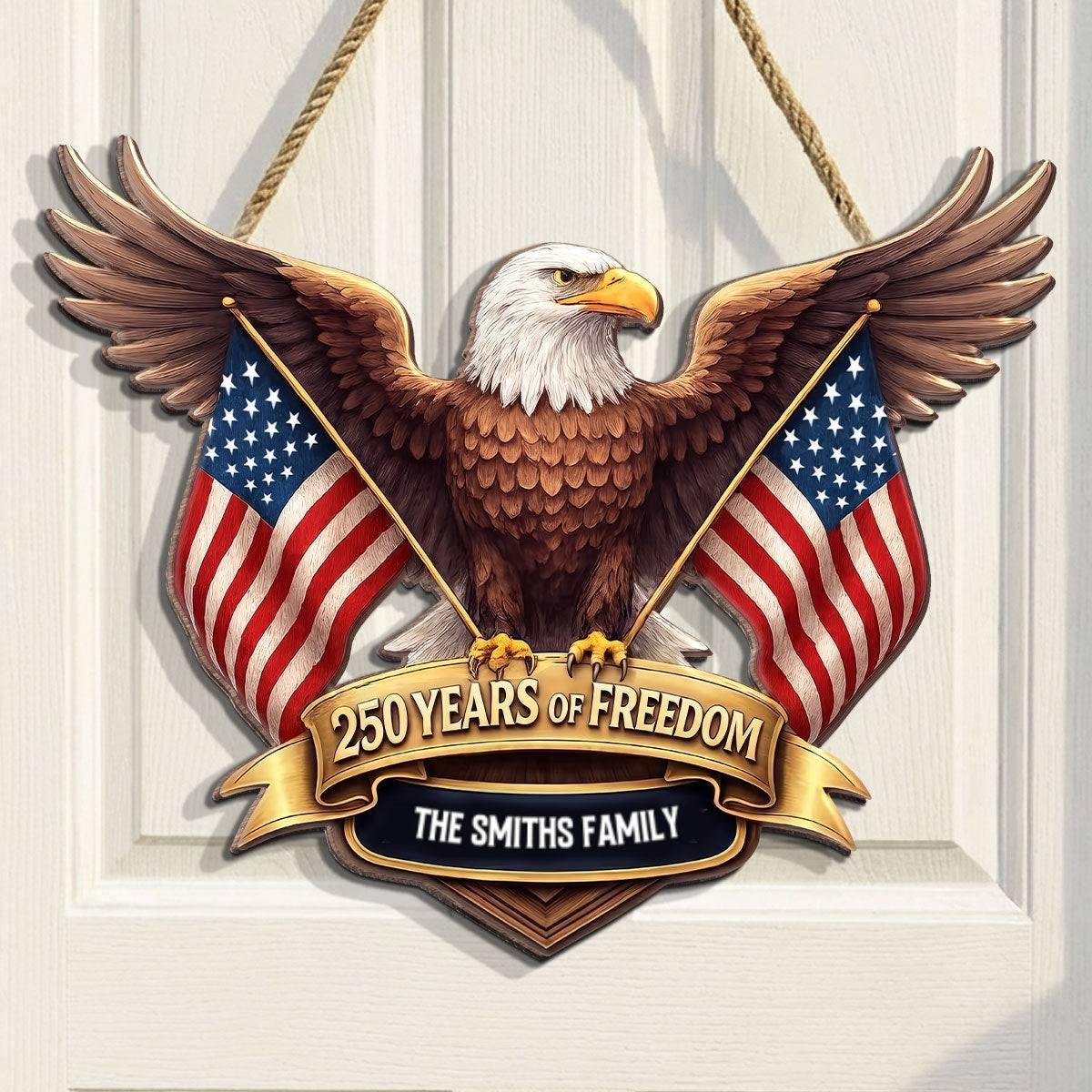 250 Years Of Freedom Bald Eagle Nation Flag 2D Printed - Personalized Door Hanger - United States 250th Anniversary USA Patriotic Home Decor