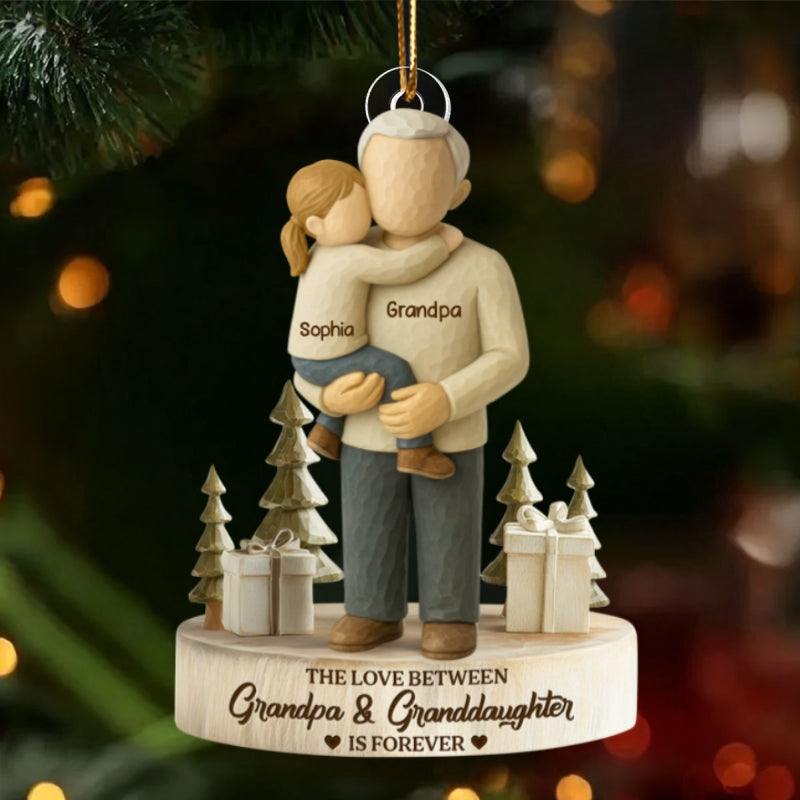 The Love Between Grandpa and Grandson, Granddaughter is Forever - Personalized Acrylic Ornament - Heartwarming Christmas Gift for Grandpa
