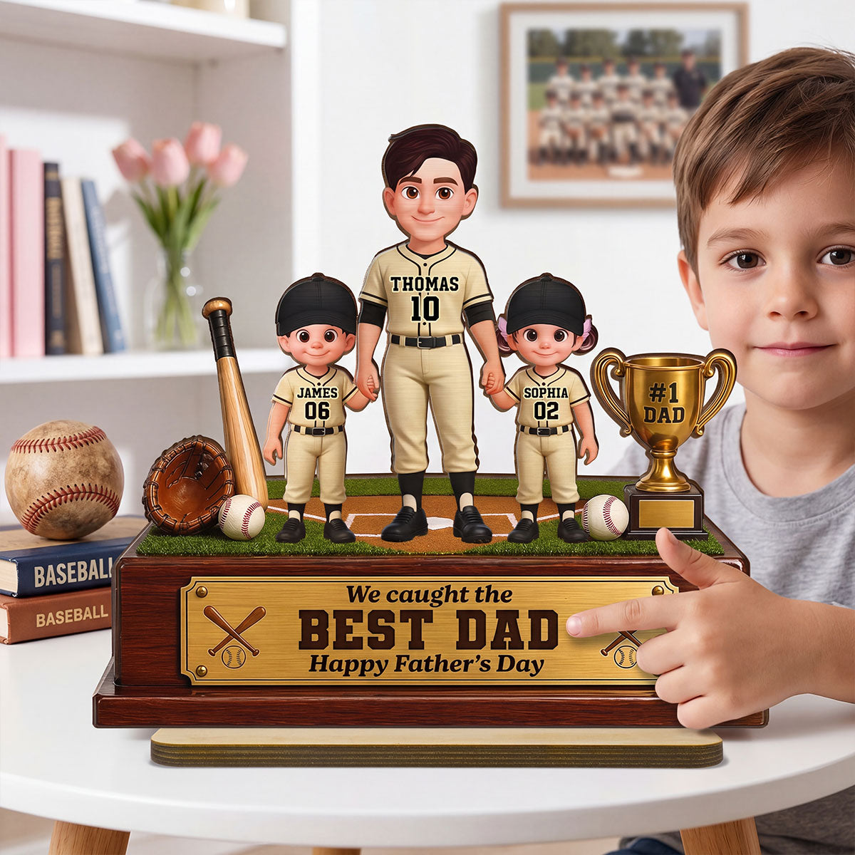 Baseball We Caught The Best Dad - Personalized 2-Layered Wooden Plaque -  Gift For Dad