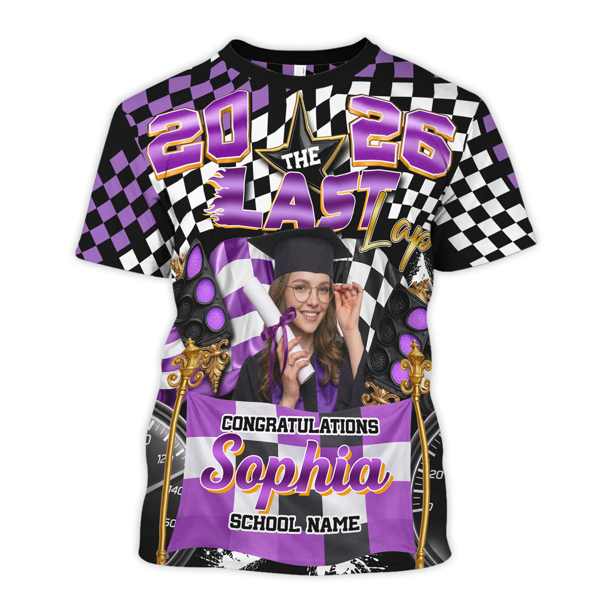 The Last Lap Racing Pattern Class Of A Graduate Custom Photo - Personalized Shirt - Family Matching Graduation Shirt, Graduation Party Gift, Senior Class of 2026