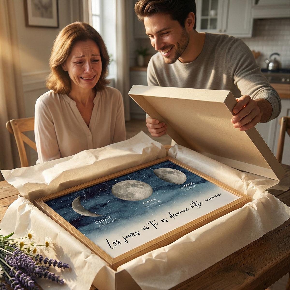 Nuit étoilée Le jour où tu es devenue Maman, Mamie – Affiche personnalisée avec phases de lune de naissance – Cadeau de Fête des Mères pour Maman ou Mamie