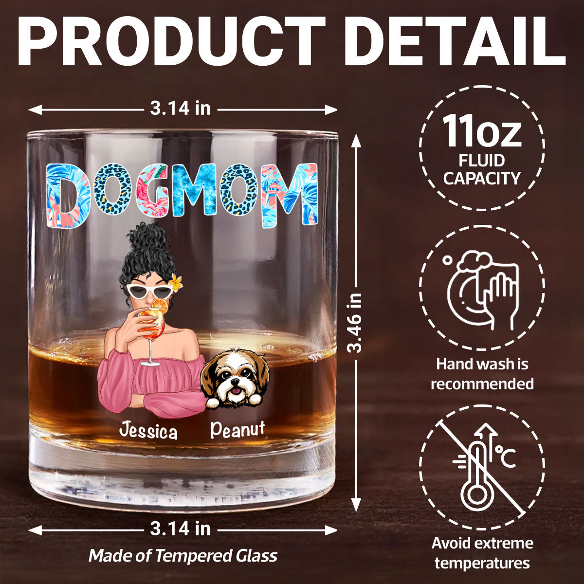 Dog Mom Summer Patterned Personalized Wine Glass, Gift for Dog Moms