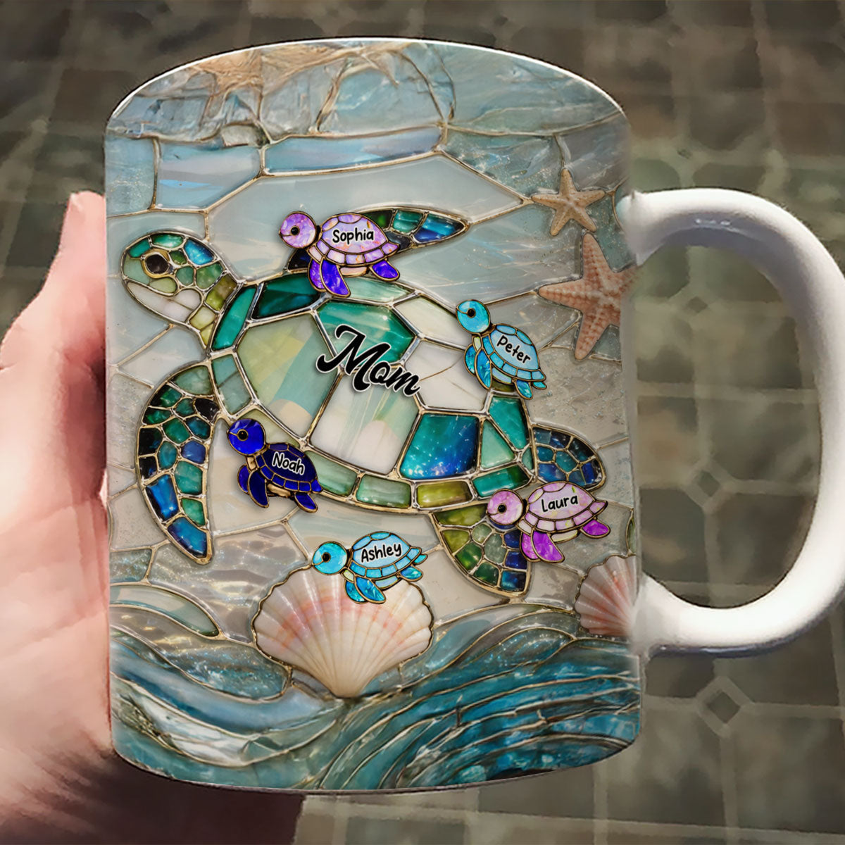 Mom Grandma Ocean Breeze Turtle - Personalized Mug - Heartfelt Mother's Day Gift for Grandma, Mom, Wife