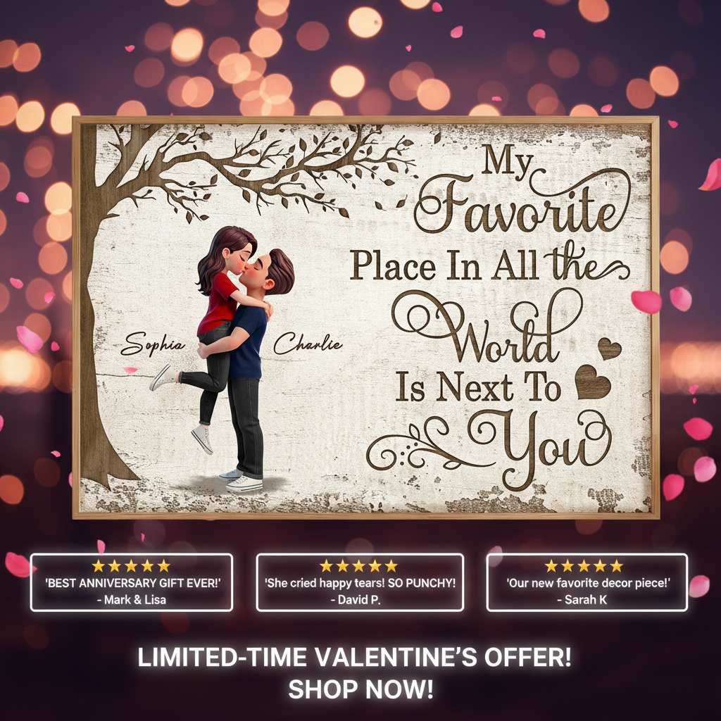 Eternal Love Couple Hugging Kissing Under Tree - Personalized Poster - Valentine's Day Gift For Couple
