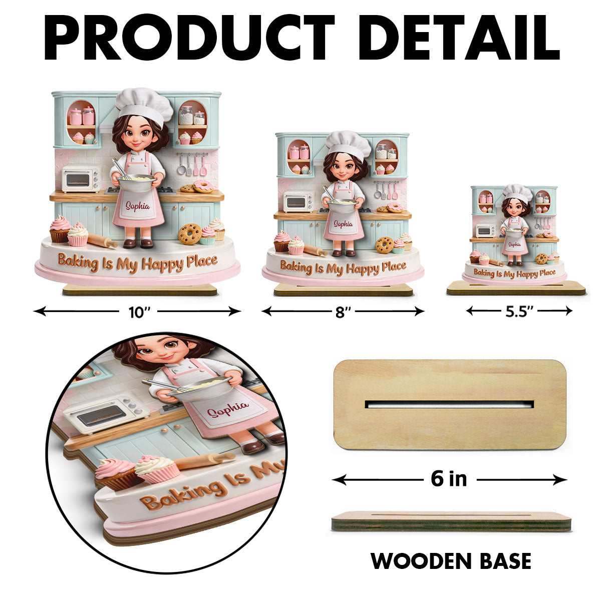 Baking Is My Happy Place - Personalized 2-Layered Wooden Plaque - Gift For Mom, Grandma