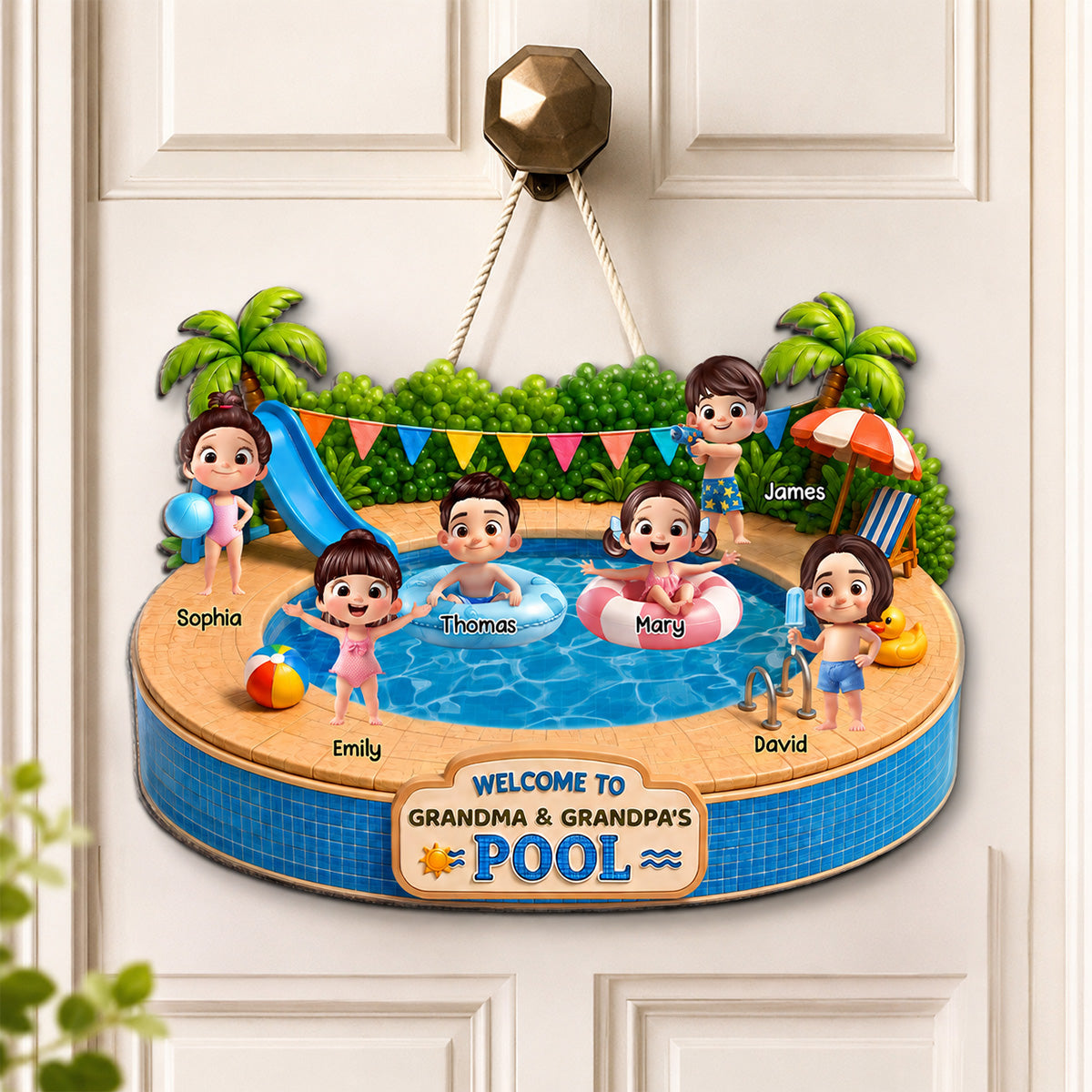 Welcome To Grandma Grandpa Pool Playful Kids 2D Flat - Personalized Wood Sign