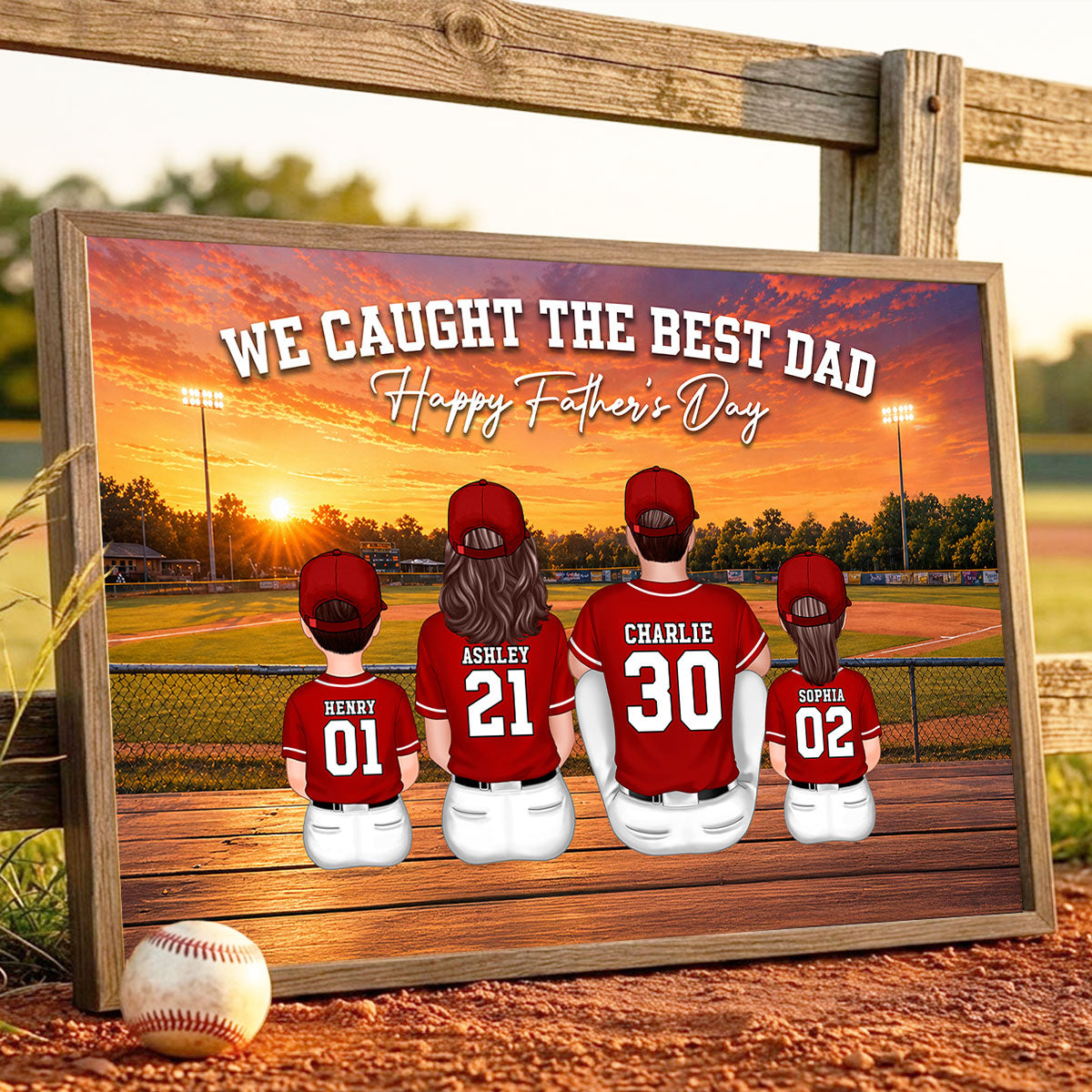 Baseball Bleachers Sunset We Caught The Best Dad - Personalized Poster - Father's Day Gift For Baseball Dad, Husband