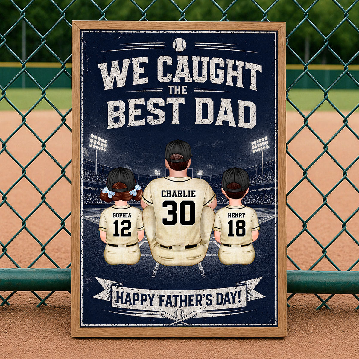 Retro Vintage Baseball Wall Art We Caught the Best Dad - Personalized Poster - Father's Day Gift for Dad, Husband