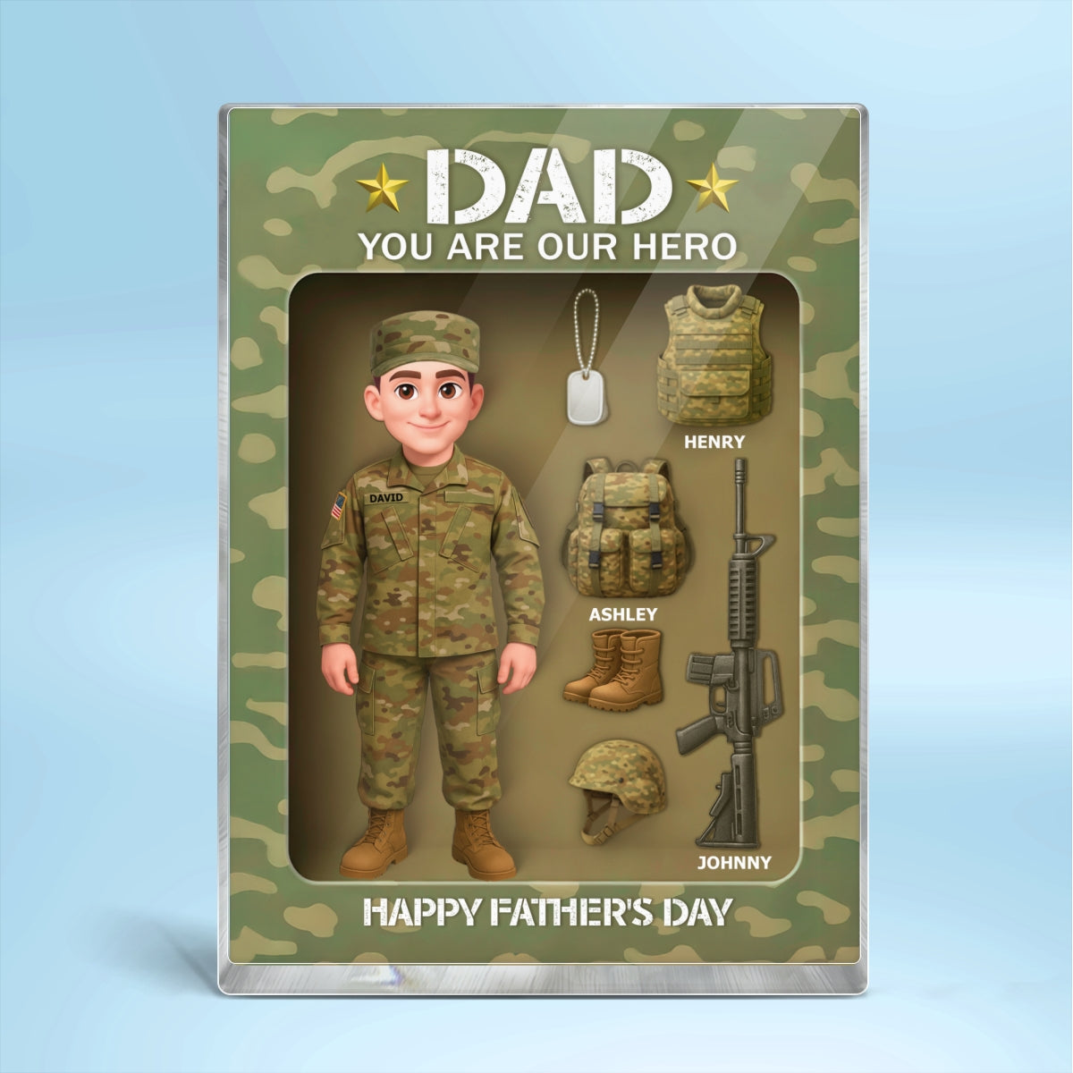 Proud Army Millitary Dad Hero - Personalized Acrylic Block Plaque -  Gift For Marine Dad