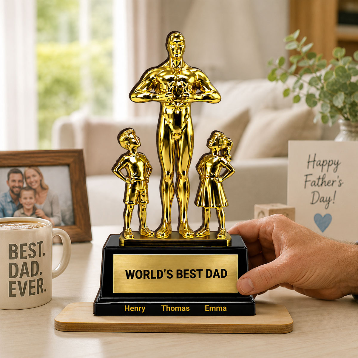 World's Best Dad Trophy - Personalized 2-Layered Wooden Plaque -  Gift for Dad, Husband