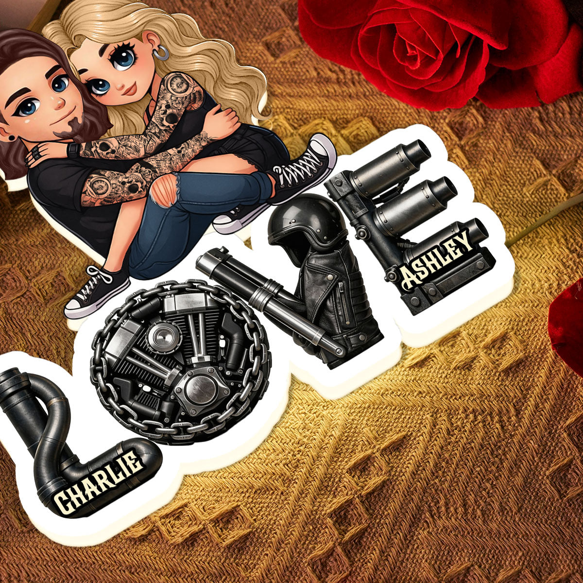 Biker Couple Together - Personalized Light Box - Gift For Bikers, Gift For Him, For Her