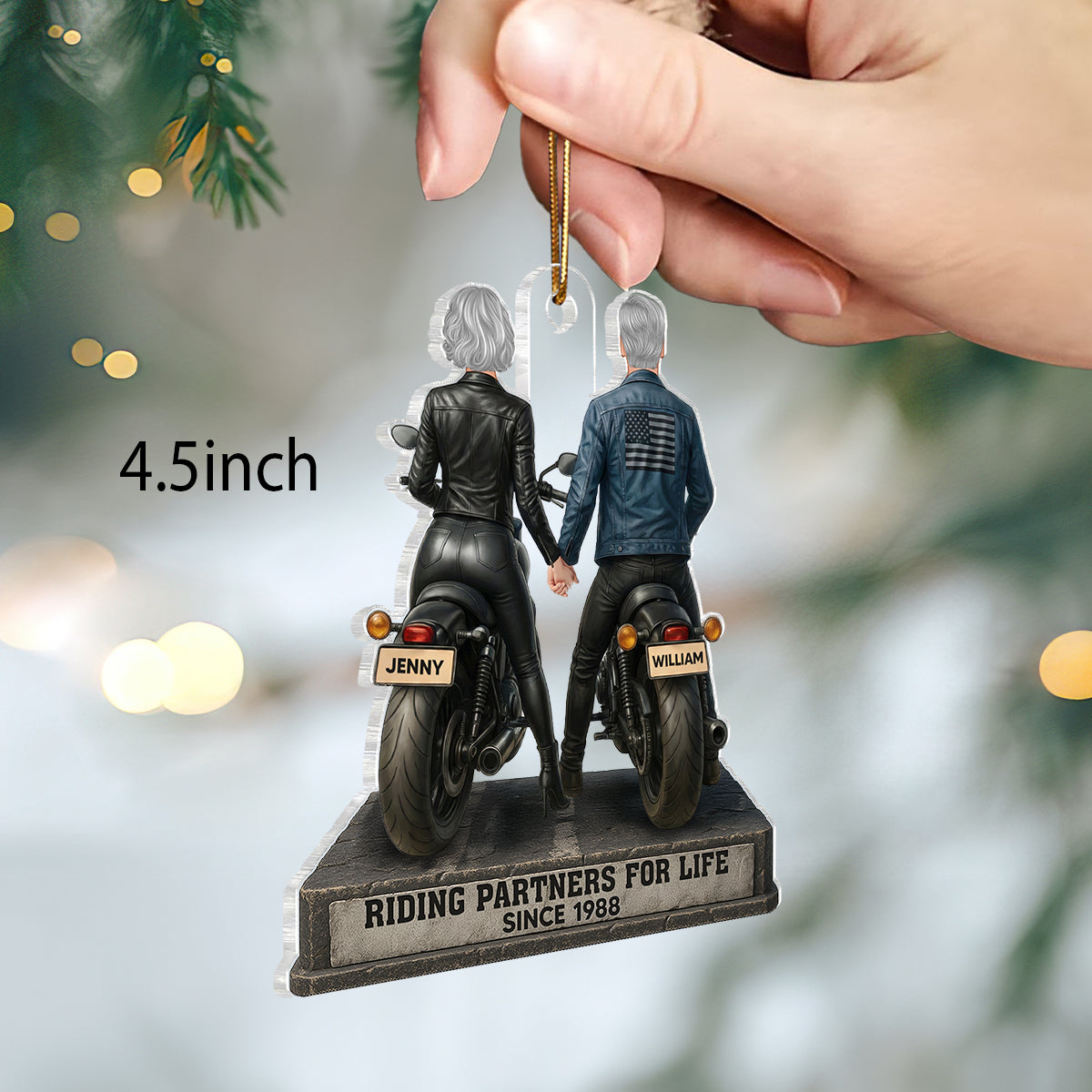 Biker Couple Riding Partners for Life - Personalized Acrylic Car Hanger - Sentimental Gift for her, for him