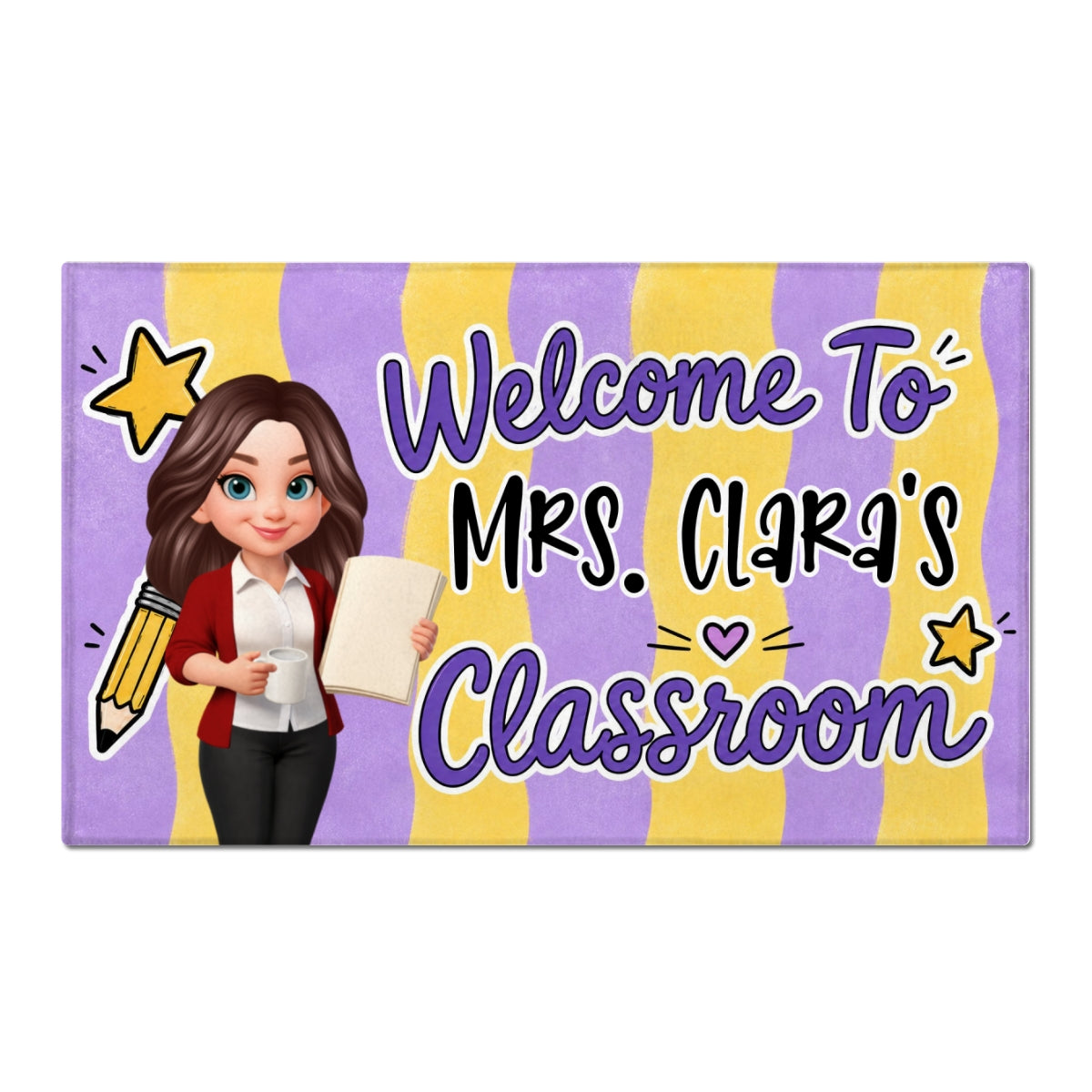 Striped Teacher Welcome To Classroom - Personalized Doormat - Back To School Gift, Classroom Decoration