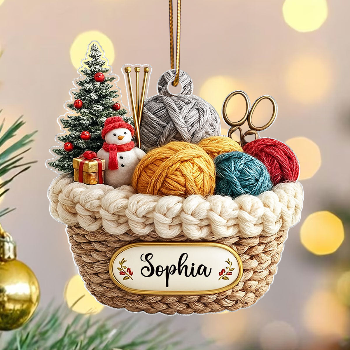 Custom Knitting Basket Yarn Decor for Knitters - Personalized Acrylic Ornament - Crochet Lover Holiday Gift 2025
