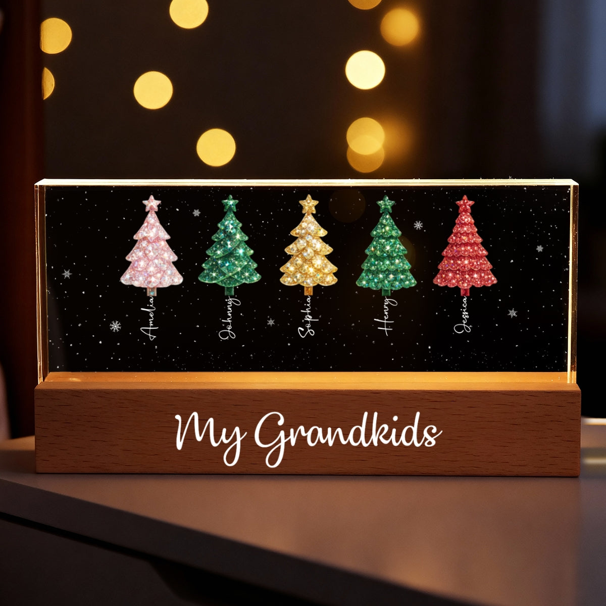 My Grandkids 3D Crystal Effect Christmas Tree - Personalized Acrylic Block Plaque LED Night Light - Christmas Gift for Grandma