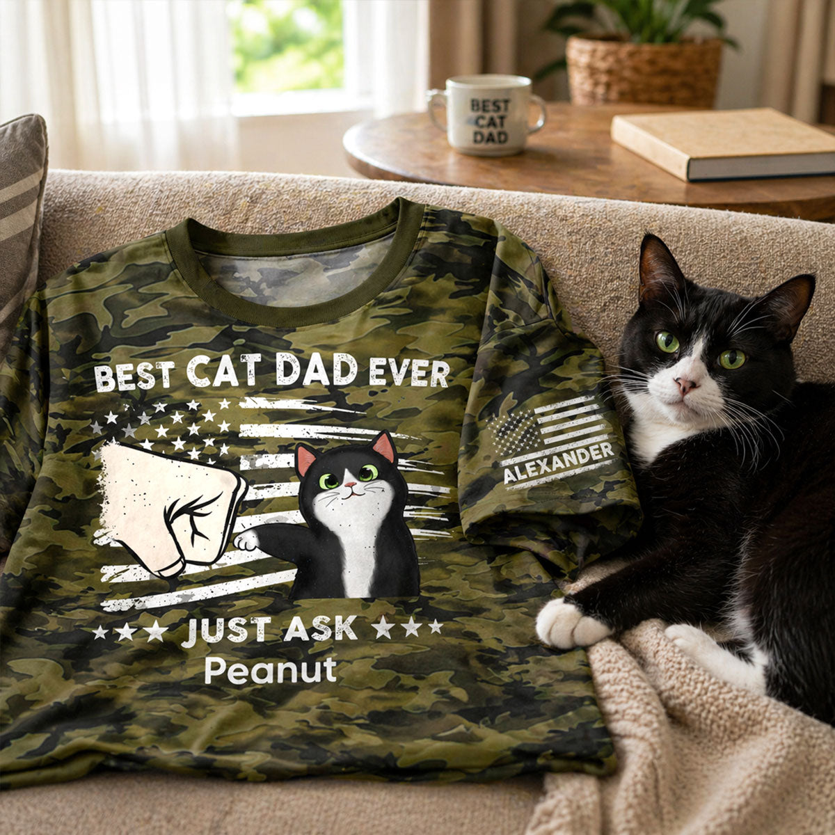 Best Cat Dad Ever Camo Pattern - Personalized Shirt - Father's Day Gift For Cat Dad